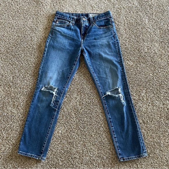 Ag Adriano Goldschmied Denim - AG Adriano Goldschmied Ex Boyfriend Slim Sloughy Jeans Women’s 25 Med Wash Torn